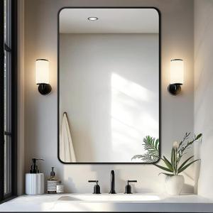Delma Bathroom Vanity Mirror, Black Framed Mirror for Over Sink, 36x24 HD glass, distortion-free for makeup and grooming, Sturdy frame, all mounting hardware, hangs horizontal or vertical