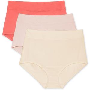 Warner's Women's Blissful Benefits Dig-Free Seamless Brief 3-Pack (Large, Rosewater / Pearled Ivory / Coral)