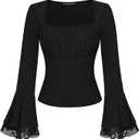 Scarlet Darkness Long Sleeve Tops for Women Square Neck Shirts Fitted Fall Blouse Goth Victorian Tees Going Out Clothes, Size Medium