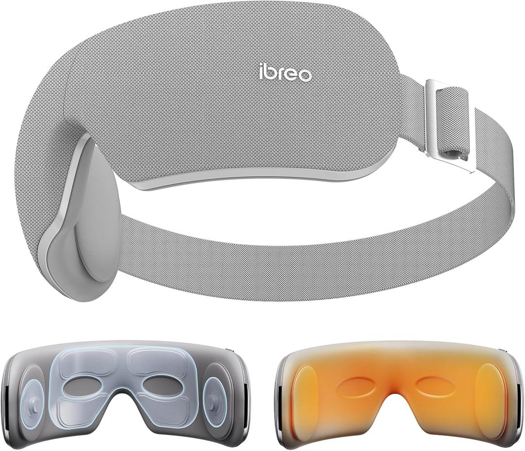 Ultra Quiet Eye Massager for Migraines with Temple Massage, Heat, Air Compression, Bluetooth Music Streaming, 10/15/20 Min Timer, Foldable Electric Eye Mask for Migraine Relief, Eye Strain, Eye Care (Gray)