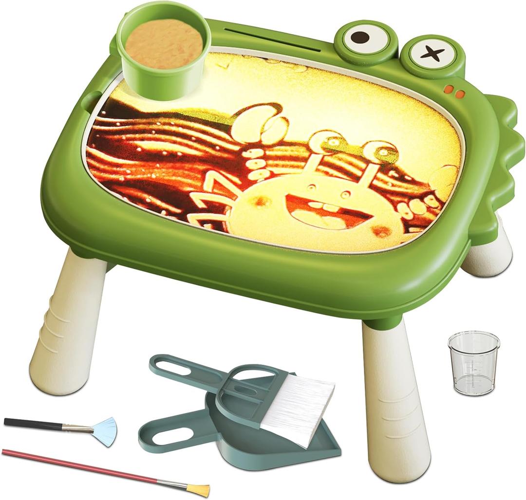 Dinosaur Light Table for Kids, Sand Painting Art Light Box with All Accessories, Portable Preschool Sensory Toy Gift with 15 Ocean Animal Christmas Card for Beginners Drawing, 17''