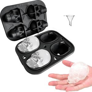 Skull Ice Cube MoldSkull Cake Pan Silicone Mold6-Cavity Silicone, or Halloween & Party Drinks (4 Cavity Large Mold)