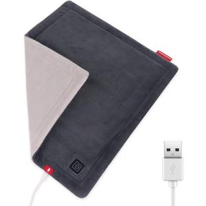 USB Plug-in Heating Pad for Travel Warmth Outdoors, Non-Rechargeable Small Heated Pad 5V Heat Therapy for Pain Relief Abdomen Cramps, 3 Heat Settings & Auto Shut Off (12"x 12") Grey