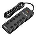 DEWENWILS 10-Outlet Surge Protector Power Strip with 4 USB Ports, 15 FT Long Extension Cord, Right Angle Flat Plug, 2480J Surge Rating 15AMP Circuit Breaker, Wall Mountable, UL Listed