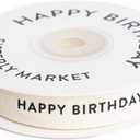 Custom Herringbone Cotton Ribbon, Natural 5/8 Inch Gift Ribbon with Happy Birthday Printed Phrase, 10 Yards