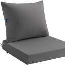 MIULEE Dark Grey Outdoor Chair Cushion 24x24 Inch for Patio Furniture Linen Textured Waterproof & 3 Year Color Fastness Seat and Back Couch Cushion with Ties No Slip Design