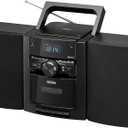 JENSEN 10-Watt Portable Bluetooth Home Stereo System with Detachable Speakers, CD/Cassette Players, AM/FM Radio, Alarm Clock, and Remote (CD-785)
