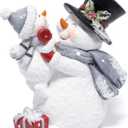 Hodao Christmas Snowman Figurine with Red Scarf Joyful Holding Small Snowman Decorations, Cozy Festival Home Decor for Fireplace, Tabletop, and Living Room (Grey) (Gray)