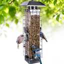 Squirrel Proof Bird Feeders for Outdoors, Metal Wild Bird Feeder for Outside Hanging, 4 Ports Perches, 3LB Large Capacity(Gray)