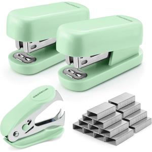 WORKPRO Small Stapler with Staples, Green Stapler Set Includes Two Mini Staplers, One Staple Remover, 2000 Standard Staples - Cute Staplers for Desk with Non-Slip Base, Lock Design, Portable
