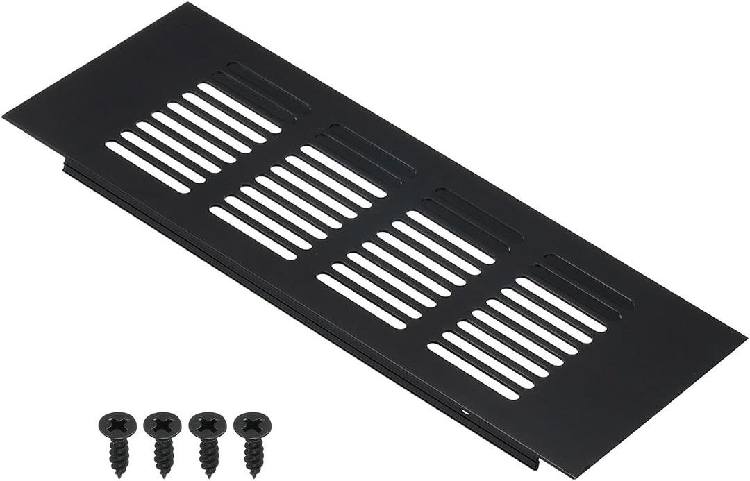 PATIKIL 8 x 3 Inch Door Air Vent Cover, Aluminum Grille Ventilation Cover Louvered with Mounting Screws for Cabinet Wardrobe Door, Black
