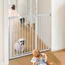 COMOMY 36" Extra Tall Baby Gate for Stairs Doorways, Fits Openings 29.5" to 46" Wide, Auto Close Extra Wide Dog Gate for House, Pressure Mounted Easy Walk Through Pet Gate with Door, White