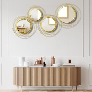 Hicarer 4 Pcs Decorative Wall Mirror Round Modern Mirror Gold Circle Mirror Wall Art Ring Metal Mirror Wall Decor Wall Mounted Mirror for Bedroom Living Room Entryway Dining Room Hallway