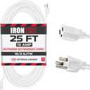 Iron Forge Cable Weatherproof 25 Ft Outdoor Extension Cord - 16/3 SJTW Heavy Duty White Extension Cord 3 Prong - 13 Amp Exterior Power Cable