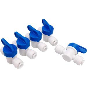 Inline Shut Off Ball Valve 1/4 inch OD Tubing&Hose&Pipe Use Plastic Quick Connect Fittings for Water Purifier RODI System (Pack of 5)