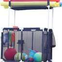 Essentially Yours Pool Storage Equipment Organizer Holder - Noodles, Toys, Balls, Floats Mesh Rolling Double Decker Bin, Large with Noodle Holder, (35.3" W x 23" L x 59.4" H), Blue/White Style 561935