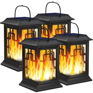 Solar Lanterns Outdoor Waterproof, Hanging Solar Lights for Outside Black Hanging Solar Powered Lantern Decorative for Garden Yard Patio, 4 Pack