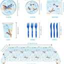 141Pcs Airplane Birthday Party Decorations Include Airplane Plates-Paper Cups-Napkins-Forks-Knives-Tablecloth for Airplane Baby Shower Decorations Serves 20 Guests
