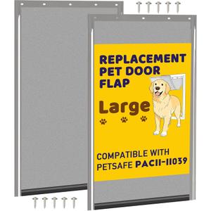 2PCS PAC11-11039 Pet Door Replacement Flaps for Dog and Cat, Doggy Replacement Flap Doors Compatible with Large Pet-Safes Freedom Doggie Doors, Large Size 10 1/8" X 16 7/8" (Smoky Translucent)