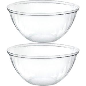 PLASTICPRO Disposable 150 Ounce Round Crystal Clear Plastic Serving Bowls for Snack or Chip ,Candy Dish, Party Salad Container Pack of 2
