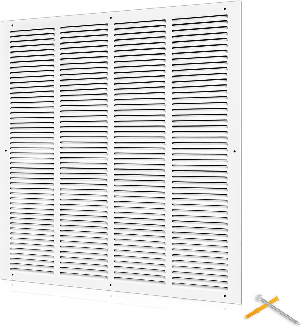 Fancat 24x24 Duct Opening | Steel Return Air Grille | Vent Cover Grill for Sidewall and Ceiling | HVAC Cold Air Intake Grille | White | Outer Dimensions: 25.75"W X 25.75"