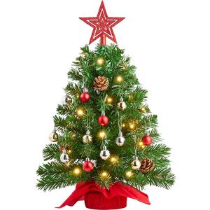 Joiedomi 24"/2FT Mini Christmas Tree Tabletop Set with Clear LED Lights, Artificial Mini Christmas Tree with Star Treetop and Hanging Ornaments, Best DIY Xmas Decorations