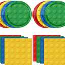 80PCS Building Blocks Themed Birthday Party Decorations Colorful Building Block Tableware Paper Plates Napkins Set for Boys, Kids Birthday Party Decorations Serve 20