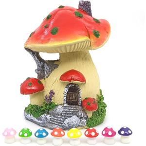 Fairy Garden House, Resin Miniature Mini Mushroom House and Tiny Mushrooms Figurines (Red)
