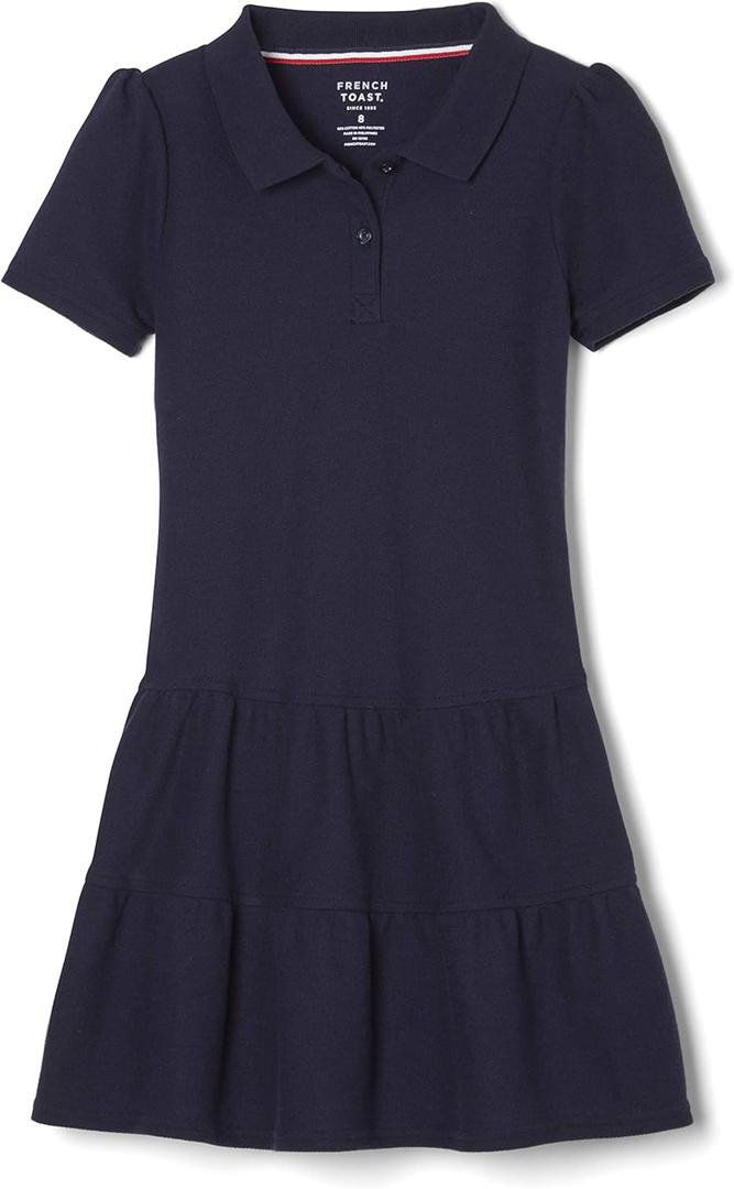 French Toast Girls Ruffle Pique Polo School Uniform Dress (10-12, Navy)