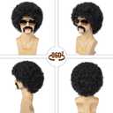 Afro Wig Men, 5pcs Set ( Glasses+ Necklace+ Mustache+ Wig Cap ) 70'S Costumes Disco Wig for Men Natural Fluffy Short Black Curly Synthetic hair for Halloween Chrismas Cosplay Party