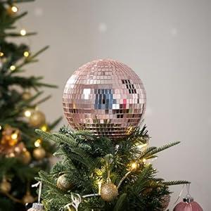 Christmas Tree Topper Ball, Champagne 8-inch Disco Ball & Mirror Ball, 3D Hollow Ornament Hanging Decoration for Christmas, Halloween, Wedding, Birthday Party Decorations