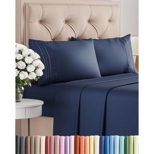 King Size 4 Piece Sheet Set - Comfy Breathable & Cooling Bed Sheets Set - Hotel Luxury Bedding for Women, Men, Kids, Teens, Boys & Girls - Deep Pockets, Ultra-Soft, Wrinkle Free - Oeko-Tex - Navy Blue