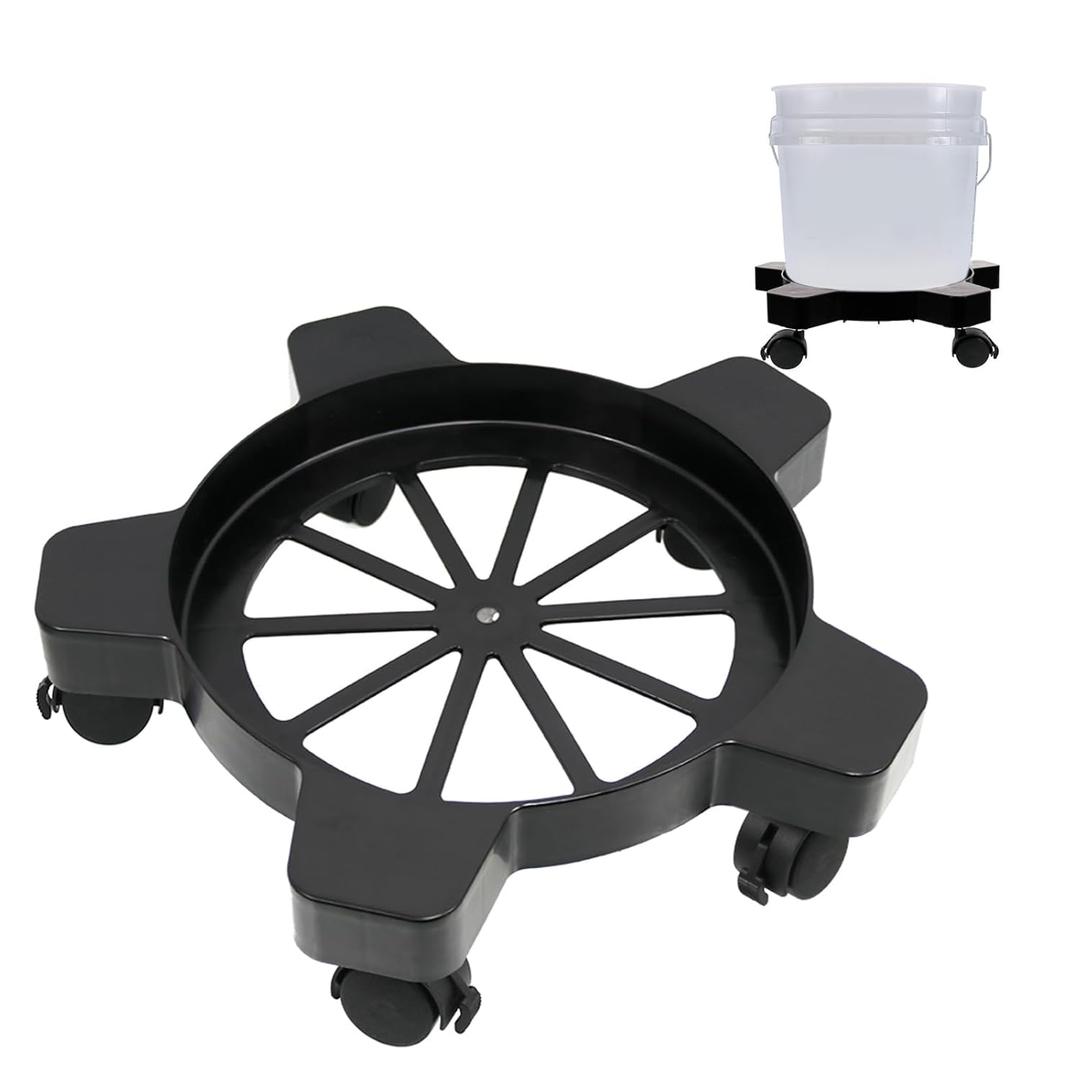 CNQLIS 5 Gallon Bucket Dolly with 5 Swivel Swivel Wheels,75 lbs, Car Wash Bucket Wheels No Tip or Spilling for Car Washing Garage Construction Flowerpot (Blackbrake)