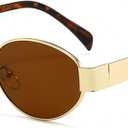 AIEYEZO Retro Oval Sunglasses for Women Fashion Polarized Sun Glasses Oval Metal Frames UV400 Protection Lens (Gold/Brown)