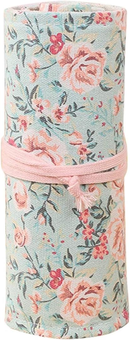 MILISTEN Pencil Wrap Roll Up Case Colored Pen Holder Travel Organizer Pouch with 48 Slots for Colored Pencils (Pink Floral Style)