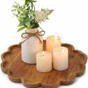BreezeHug Brown Decorative Serving Tray Wood 12.6 Inch Scalloped Serving Tray Round Wooden Display Plate with Scalloped Borders for Coffee Table Living Room Bedroom Entryway Decoration