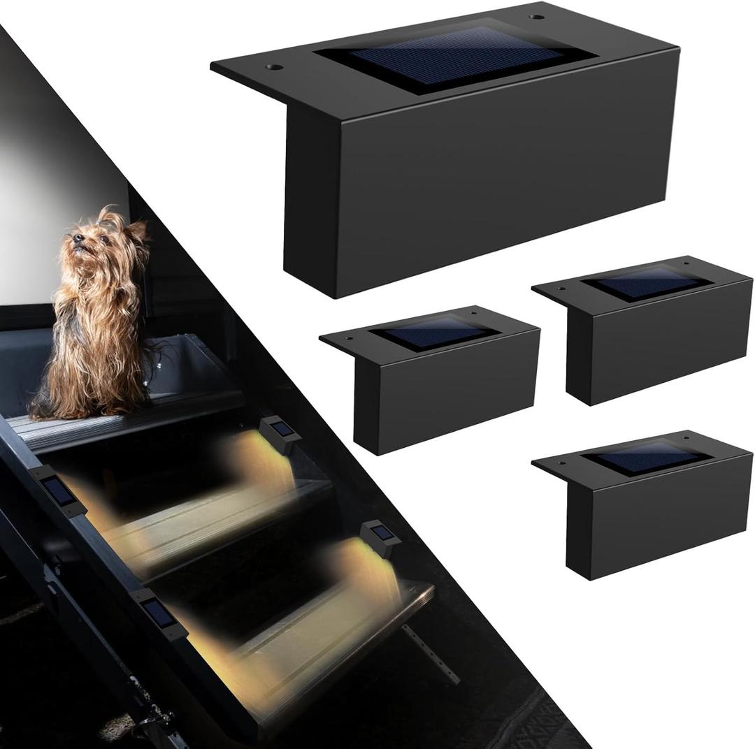 Magnetic Solar RV Step Lights– IP65 Waterproof, No-Wire LED Stair Light Strip for Camper & Trailer, Auto On at Dusk, Easy Install with Magnet & Adhesive, No Drilling (4 Pack)