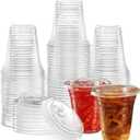 12 oz. Clear Cups with Strawless Sip-Lids, PET Crystal Clear Disposable 12 oz Plastic Cups with Lids [50 Sets]