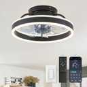 Black Round LED Profile Ceiling Fans with Light and Remote,13 in Modern Flush Mount Ceiling Fans, 3 Speeds Quiet DC Motor, for Bedroom, Living Room