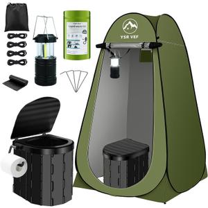 Portable Toilet Kit, Camping Toilet with Pop-Up Privacy Tent and Poo Gel Toilet Bags, Washable Portable Outdoor Showers Changing Rooms