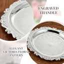 4 Pcs Silver Serving Tray 10-Inch Elegant Vintage Floral Round Metal Plate Silver Platter for Buffet Wedding Party Jewelry Decorative