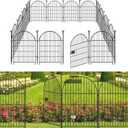 Tall Garden Fence with Gate, 32 in(H) x35 Ft(L) Garden Fencing Animal Barrier, 16 Panels Dog Digging Fence Barrier, Black Rustproof Garden Fence Border, Flower Bed Fencing for Outdoor Yard