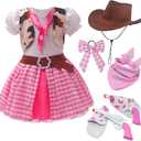 Cowgirl Costume for Girls Halloween Costumes Western Girl Dress Up Cowgirl Role Play with Bandana, Cowboy Hat Medium