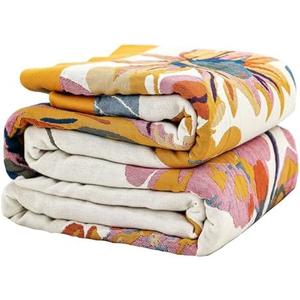 VANJOROY Boho Large Throw Blanket, 100% Organic Cotton Breathable Soft Bed King Throw - Fall Floral Bird Butterfly Farmhouse Decor Blanket for Sofa Couch Chair and Gift. 91" x 98"