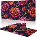 Vibrant Rose Large Extended Gaming Mouse Pad Roses and Thorns XXL Mousepad Desk Pad for Keyboard and Mouse, Non-Slip Rubber Base Mousepad with Stitched Edges for Office Desk Decor, 31.5 x 15.8 in