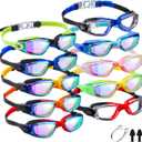 Konohan 10 Pack Swim Goggles for Kids Adults Anti Fog No Leak Silicone Swimming Goggles Glasses Ear Plugs Nose Clips for Pool (Multi Colors)