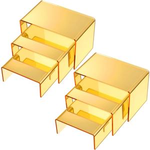 Chuangdi 2 Sets Acrylic Display Risers, Product Stand, Jewelry Display Riser Shelf Showcase Fixtures for Dessert Cupcake Candy Figure Treat Action Showcase(Gold, Small Set)
