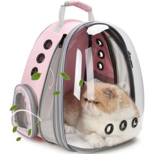 Lollimeow Cat Carrier Backpack, Expandable Bubble Pet Carrier for Cats and Small Dogs, Airline Approved Travel Backpack for Hiking, Walking & Outdoor Adventures - Supports up to 16 lbs (Front Expandable-Pink)