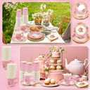 200Pcs Floral Tea Cups and Saucers for Tea Party Supplies, Disposable Tea Cups with Handle and Paper Napkins Dinnerware for Floral Theme Birthday Wedding Bridal Shower Baby ShowerPink