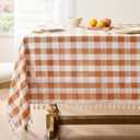 Softalker Fall Checkered Tablecloth Square, Heavy Weight Linen Cotton Gingham Thanksgiving Orange Table Cloth with Tassel, Wrinkle Free Buffalo Plaid Table Cover for Dining Party- 55 x 55 Inch